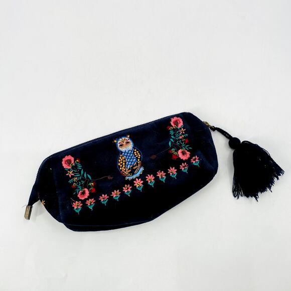 Anthropologie blue velvet zip pouch - Picture 2 of 4
